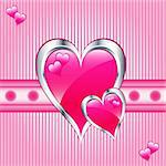 Valentines or mothers day pink hearts symbolizing love. Striped pink background with flowers.