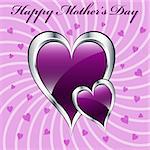 Mother's day purple hearts symbolizing love, set on a lilac swirly background.