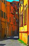 Narrow Alley With Old Buildings In Italian City of Pisa