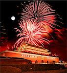 Tian-An-Men Square in central Beijing - with a firework illustration