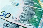 Close up on 50 Ringgit Malaysian papernotes