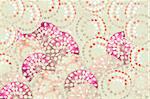 Pink, red and white jewel circle print on cream ribbed paper