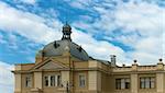 Facade of old railway station building in Lviv, Ukraine