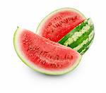 Ripe watermelon and slice isolated over white
