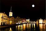 St. Peter's Church tower with Europe?s largest church clock face in Zurich at night