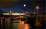 The magnificent Prague Castle at night along the River Vltava