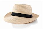 Straw hat withe black ribbon isolated on white background.