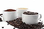 cups with coffe beans, blend and espresso. steps to prepair