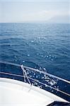 mediterranean blue sea view stainless steel boat railing white boat deck