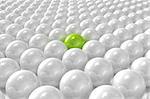 High quality 3D render of white 3D balls with green one standing out