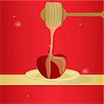 illustration of vector honey dipping on apple symbolising Rosh Hashanah