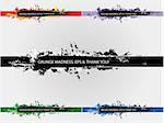 Grunge banners set in five colors black and white, green, blue, red, violet