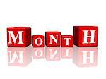 3d red cubes with letters makes month