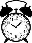 Classic alarm clock. Silhouette, black on white. EPS 8, AI, JPEG