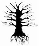 Black tree silhouette with root. Vector Illustration