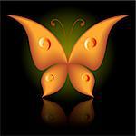 Vector illustration of orange icon simply butterfly on black background