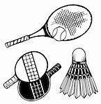 Tennis racket, ball isolated on white. Vector illustration