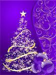 stylized Christmas ball and Christmas tree on decorative background