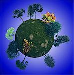 little planet with trees on blue background - 3d illustration