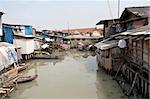 Slum on dirty canal in Jakarta, Indonesia