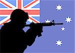 Silhouette of an Australian soldier with the flag of Australia in the background