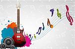 illustration of guitar with musical notes on abstract musical background