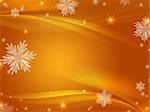 golden christmas background with snowflakes, stars, rays and lights