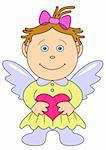 Picture by a holiday: the girl-angel with wings, holds in hands red heart, symbol a love and friendship