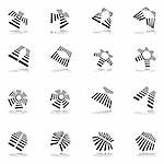 Design elements set. 16 abstract graphic icons. Vector art in Adobe illustrator EPS format, compressed in a zip file. The different graphics are all on separate layers so they can easily be moved or edited individually. The document can be scaled to any size without loss of quality.