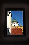 Sveti Sava cathedral building througn the window