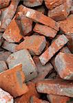 Heap of old broken red bricks