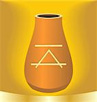 Illustration ancient jug with symbol on gold background - vector