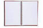 Red notebook open two page isolate on white background