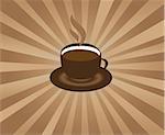 vector cup of coffee with sunburst background