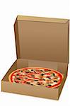 illustration of pizza in box on isolated background