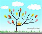 Colorful tree with bird. Vector