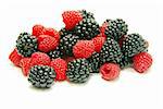 blackberry and raspberry on  white isolated background