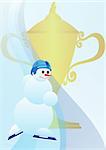 Winter sport. Snowman athlete. Prize Cup.