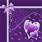 Purple love hearts and bow for valentines day or any romantic event. Copy space for text.