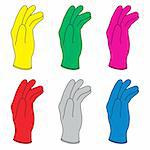 Six vector illustration of colors rubber gloves.