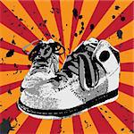 Vector illustration of a old shoes in grunge style.
