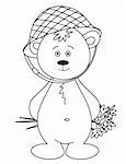 Teddy-bear in a helmet with a bouquet. Picture to Valentine's day. Contours.