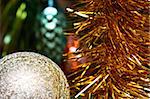 christmas decorations on fir - close-up view