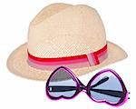 Summer Fashion Concept with a Trendy Hat and Sunglasses Isolated on White.