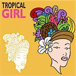 An image of a tropical girl with fruit hat.