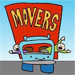 An image of a movers waving from the moving truck.