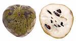 Sliced cherimoya isolated on white with a clipping path.