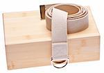 Yoga Practice Equipment : Bamboo Block and Strap Isolated on White with a Clipping Path.