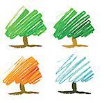 Four seasonal tree drawing in editable vector format