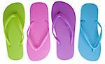 Vibrant colored summer flip flops isolated on white with a clipping path.